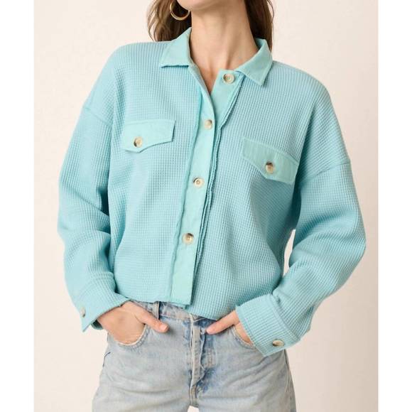 Mittoshop Mineral Wash Waffle Knit V-Neck Long Sleeve Top